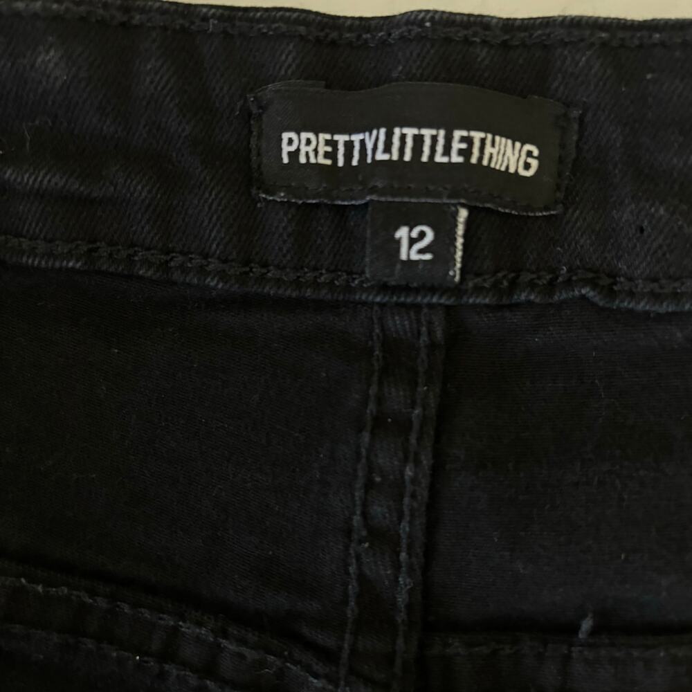 Pretty Little Thing Flare Jeans Size 8 Black High Rise Split Leg Stretch Denim - Picture 3 of 11